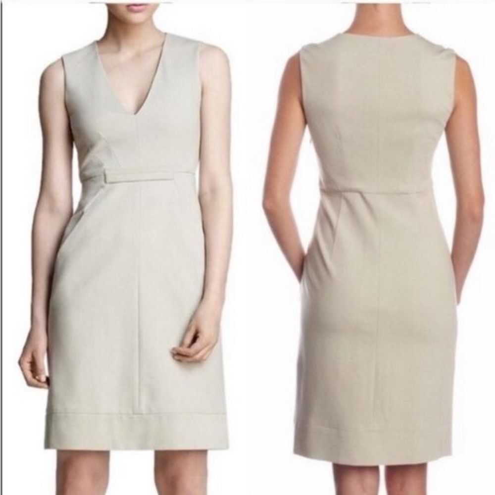 Diane Von Fuerstenberg Cream Alois V-Neck Sleeveless Midi Sheath Dress